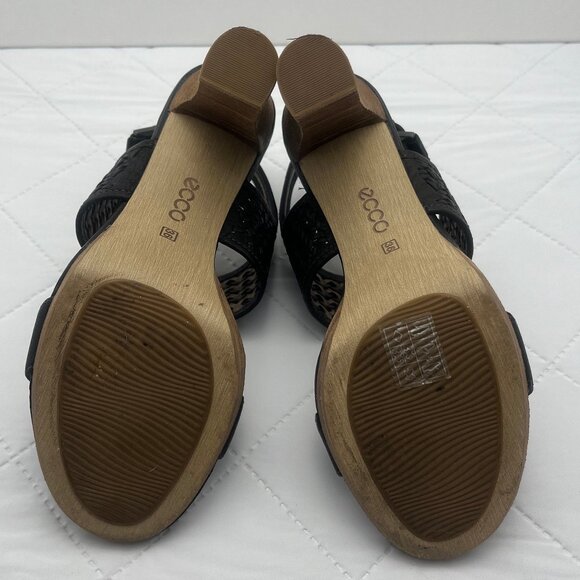 ECCO Dressy Leather Slingback Sandles with Wooden Heels - Authentic - Picture 10 of 12
